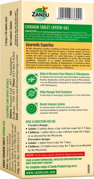 Zandu Chirakin (Ayush-64) Anti-Viral - 10 Tablets