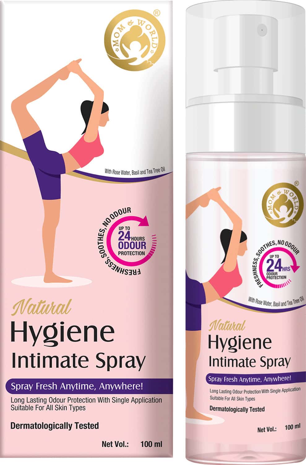 Mom & World Natual Hygiene Intimate Spray Dermatologically Upto 24 Hours Odour Protection 100 Ml