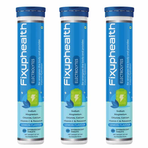 Fixuphealth Electrolytes Vit C Effervescent Lemon( Pack Of 3) 20 Tablets Each
