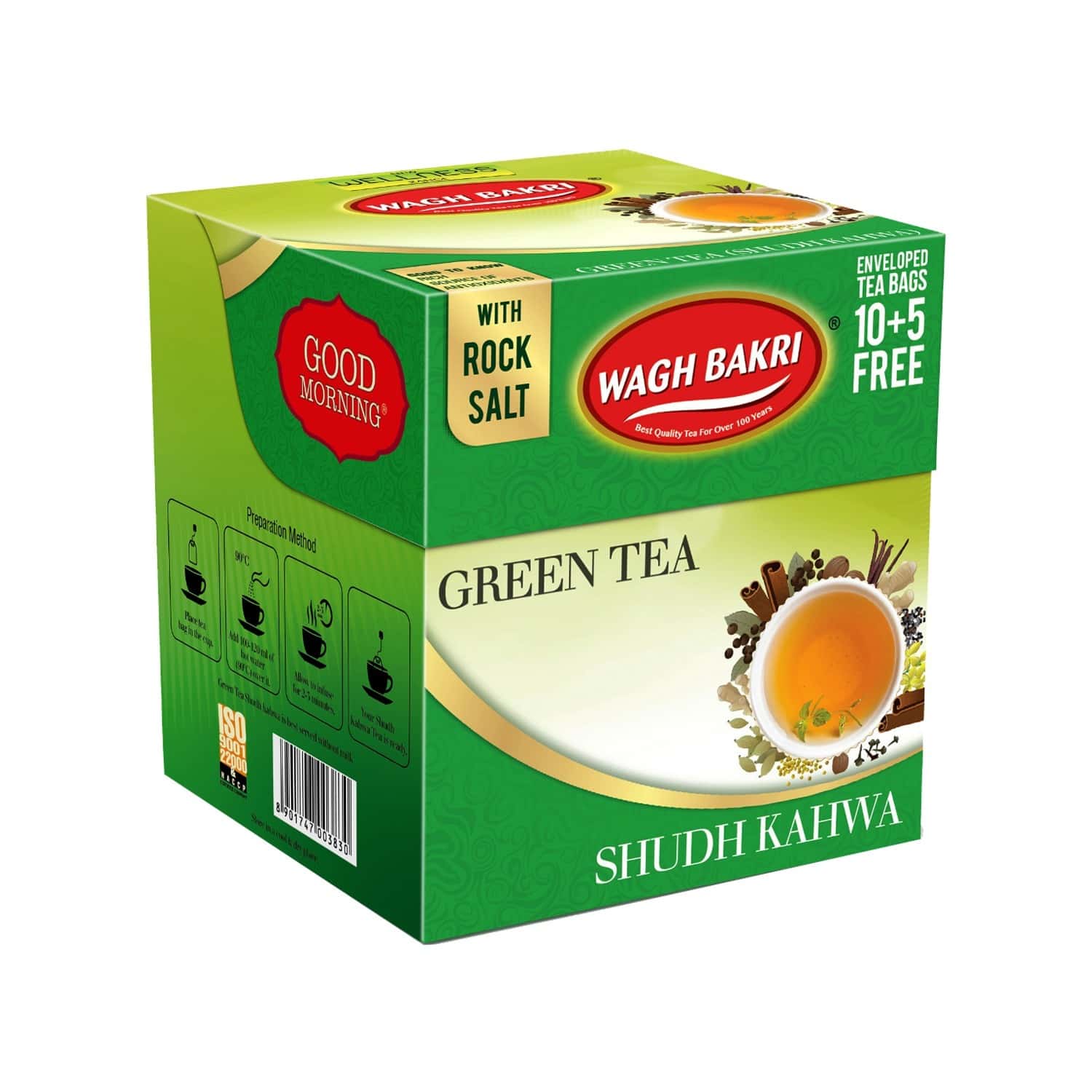 Buy Wagh Bakri Green Tea Shudh Kahwa Tea Bag, 37.5 G (15 TBag) Online