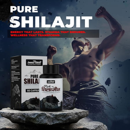 Jeena Sikho Pure Shilajit For Strength | Ayurvedic Power | Stamina Builder | 60 Capsules