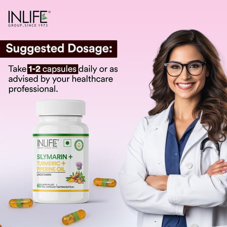 Inlife Silymarin Oil Capsules 200mg | Turmeric & Piperine | Milk Thistle Extract | Unisex | Veg 60n