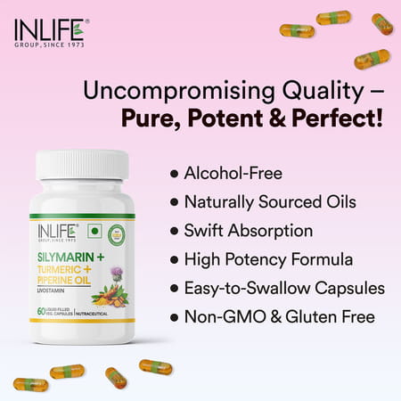 Inlife Silymarin Oil Capsules 200mg | Turmeric & Piperine | Milk Thistle Extract | Unisex | Veg 60n
