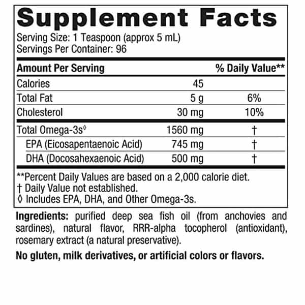 Nordic Naturals Omega 3 Liquid 1560 Mg Omega 3 Fatty Acid Sardine Fish Oil Syrup With Epa & Dha 16Oz