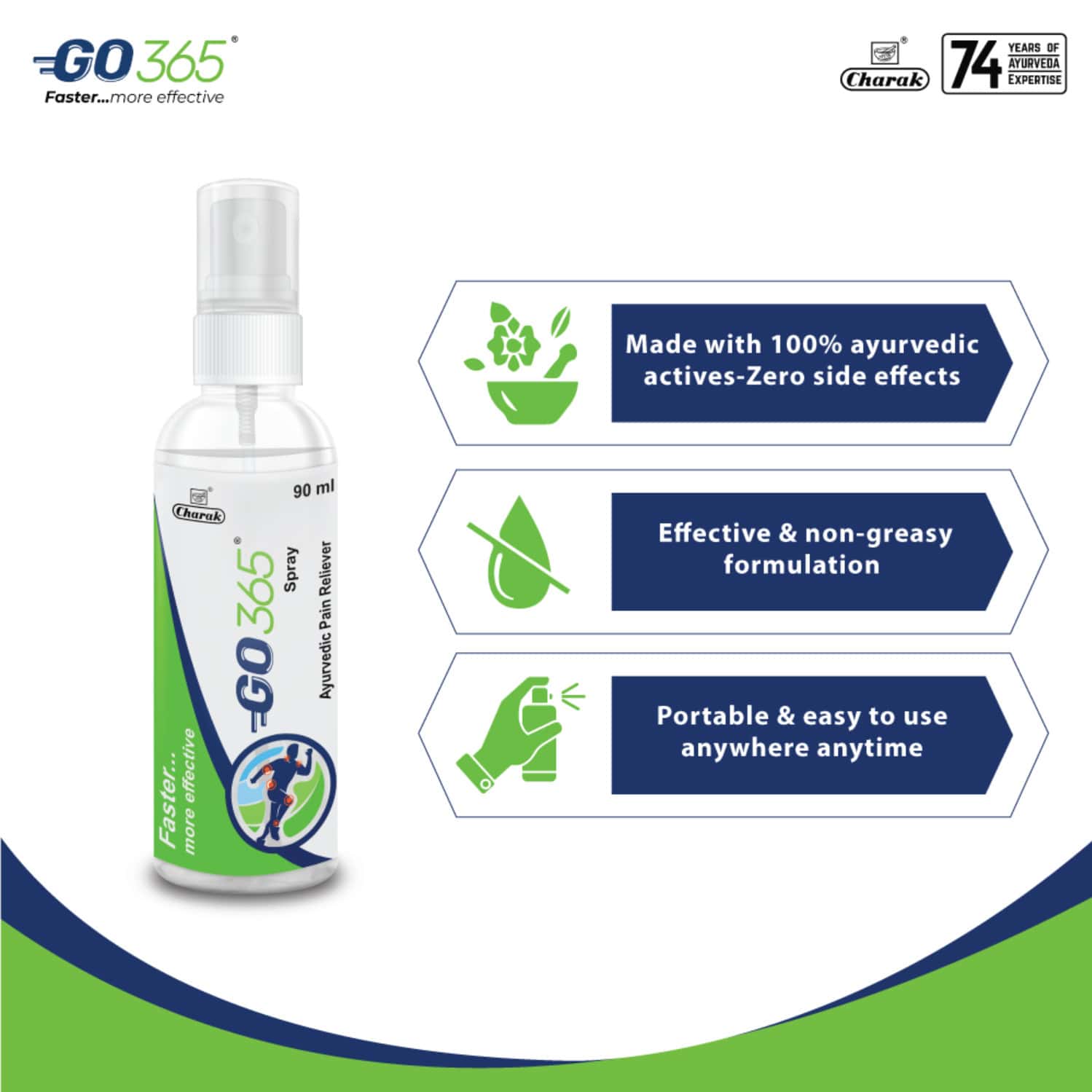 Buy GO365 SPRAY AYURVEDIC PAIN RELIEVER 90ML Online & Get Upto 60