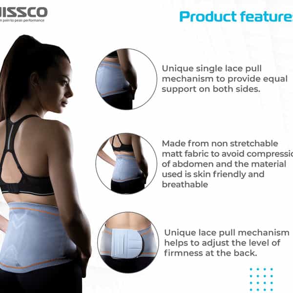 Vissco Lumbo Sacral Corset With Silicone Pressure For Optimum Compression - Large (Grey)