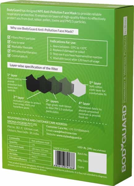 Bodyguard N95 + Pm2.5 Anti Pollution Face Mask With Activated Carbon - Medium