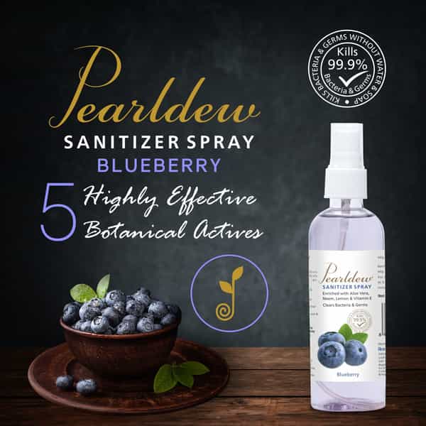 Pearldew Sanitizer Spray (Blueberry) 120 Ml | Aloe & Neem | Paraben Free (Pack Of 12)