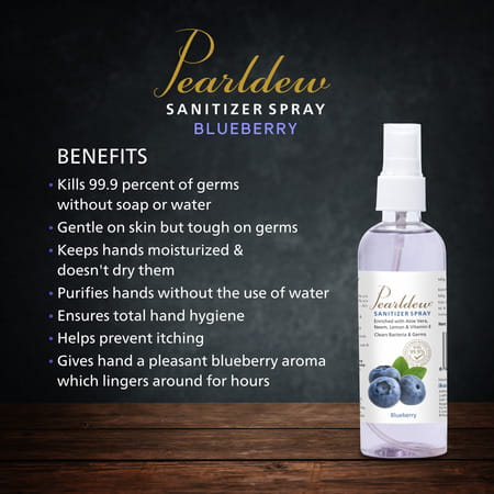 Pearldew Sanitizer Spray (Blueberry) 120 Ml | Aloe & Neem | Paraben Free (Pack Of 12)