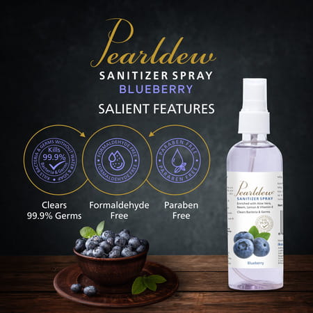 Pearldew Sanitizer Spray (Blueberry) 120 Ml | Aloe & Neem | Paraben Free (Pack Of 12)