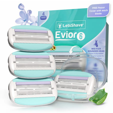 Letsshave Evior 6 Razor Blade Refills For Women (Pack Of 4) | Mid-Flex Blades & Dual Moisture Bar