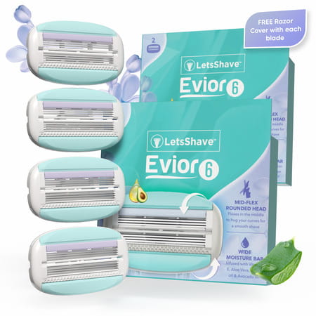 Letsshave Evior 6 Razor Blade Refills For Women (Pack Of 4) | Mid-Flex Blades & Dual Moisture Bar