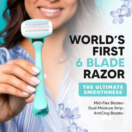 Letsshave Evior 6 Razor Blade Refills For Women (Pack Of 4) | Mid-Flex Blades & Dual Moisture Bar