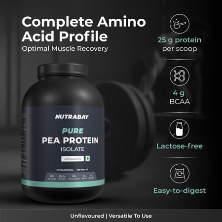 Nutrabay Pure Pea Protein Isolate 25.3G Protein 4G Bcaa 60 Servings Jar 2 Kg