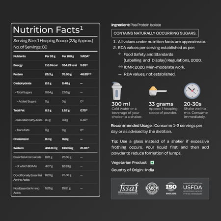 Nutrabay Pure Pea Protein Isolate 25.3G Protein 4G Bcaa 60 Servings Jar 2 Kg