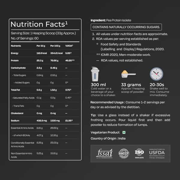 Nutrabay Pure Pea Protein Isolate 25.3G Protein 4G Bcaa 60 Servings Jar 2 Kg