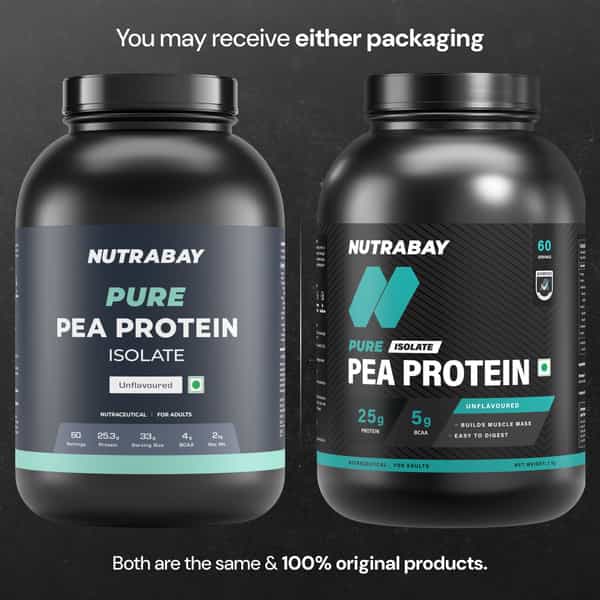 Nutrabay Pure Pea Protein Isolate 25.3G Protein 4G Bcaa 60 Servings Jar 2 Kg