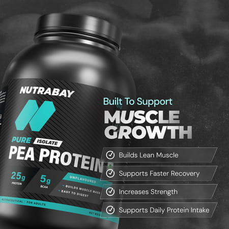 Nutrabay Pure Pea Protein Isolate 25.3G Protein 4G Bcaa 60 Servings Jar 2 Kg