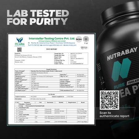 Nutrabay Pure Pea Protein Isolate 25.3G Protein 4G Bcaa 60 Servings Jar 2 Kg