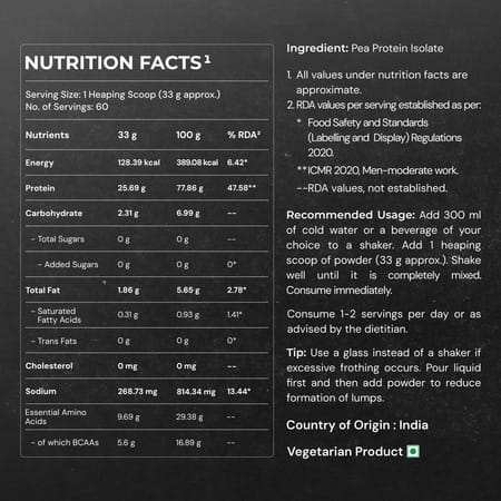 Nutrabay Pure Pea Protein Isolate 25.3G Protein 4G Bcaa 60 Servings Jar 2 Kg