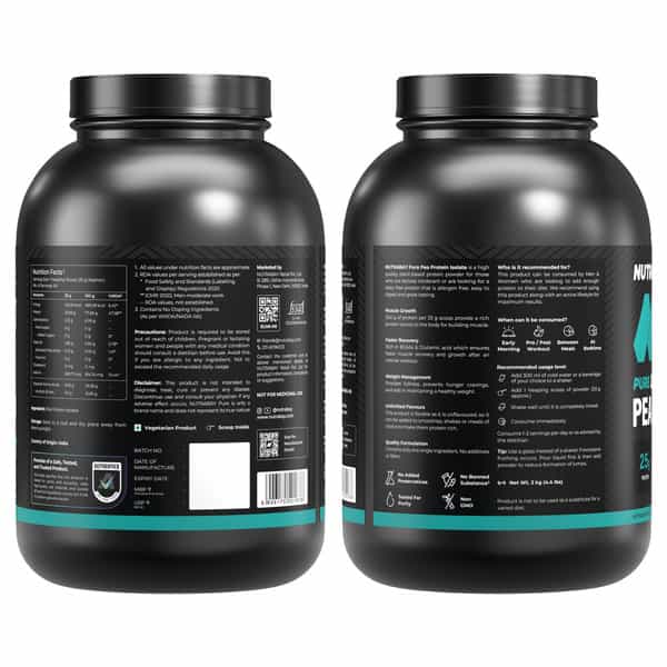 Nutrabay Pure Pea Protein Isolate 25.3G Protein 4G Bcaa 60 Servings Jar 2 Kg