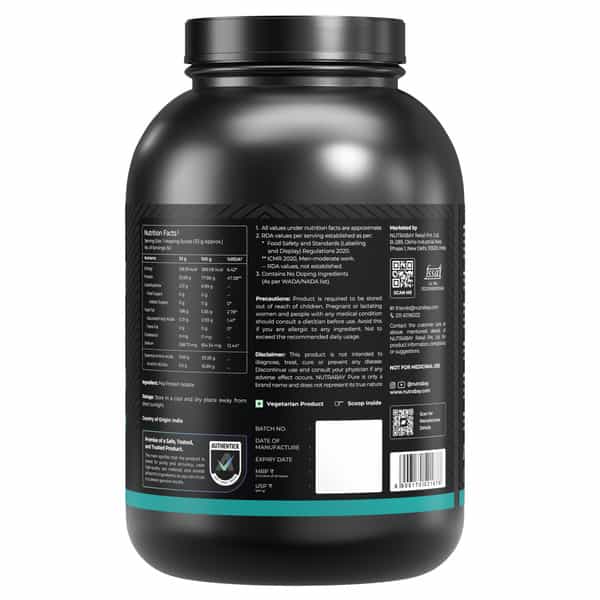 Nutrabay Pure Pea Protein Isolate 25.3G Protein 4G Bcaa 60 Servings Jar 2 Kg