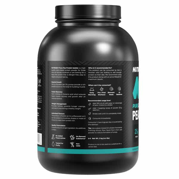 Nutrabay Pure Pea Protein Isolate 25.3G Protein 4G Bcaa 60 Servings Jar 2 Kg