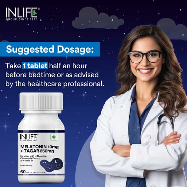 Inlife Melatonin 10Mg With Tagar 250Mg | May Support Restful Sleep | Relaxation | 60 Tablets