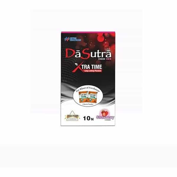 Dasutra Xtra Time Long Lasting Pleasure Condoms - Ribbed-Dotted-Contour|Strawberry 10'S Pack Of 2