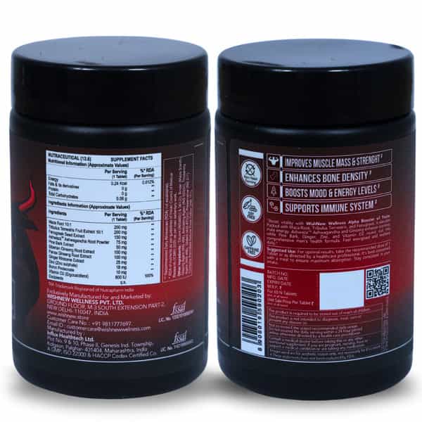 Wishnew Wellness Alpha Booster Of Testo 60 Veg Tablets Testosterone Support Maca, Tribulus Pack Of 2
