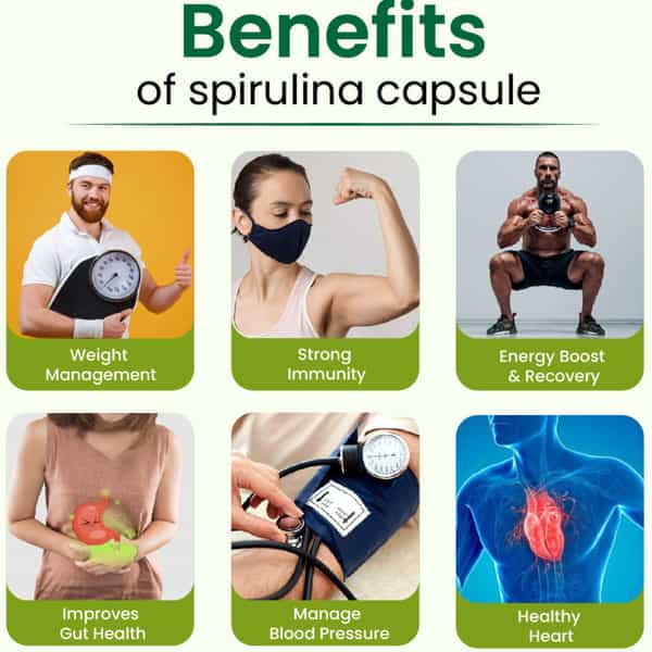 Cipzer Spirulina Capsule |Improve Muscle Strength | Endurance And Reduces Blood Pressure-30 Capsules