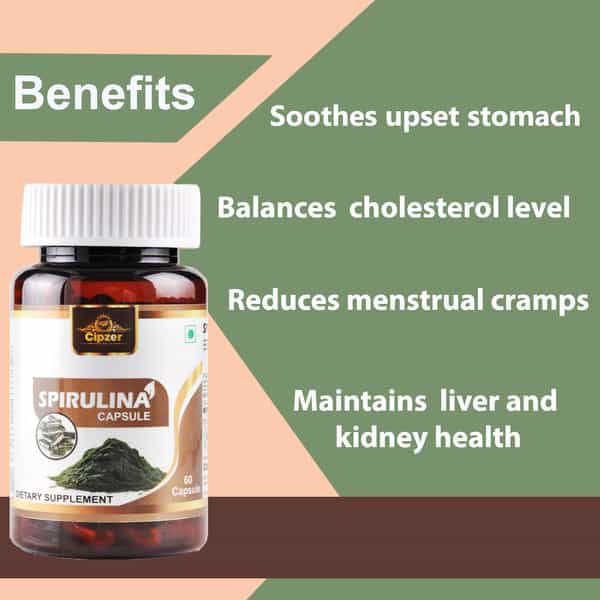 Cipzer Spirulina Capsule |Improve Muscle Strength | Endurance And Reduces Blood Pressure-30 Capsules