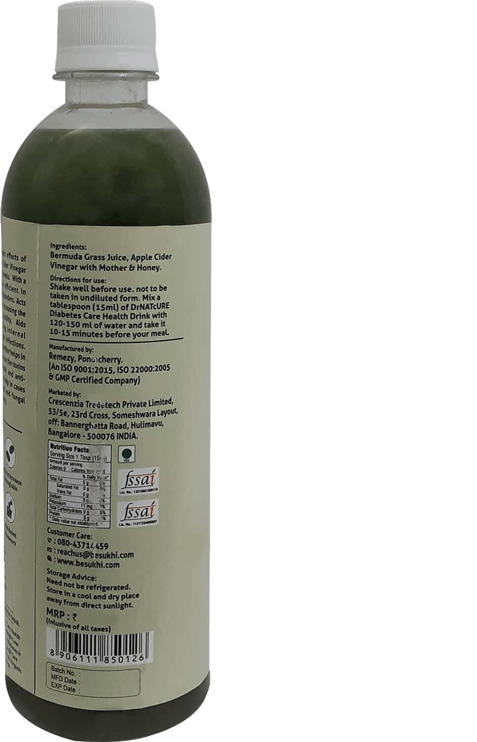 Buy DRNATCURE APPLE CIDER VINEGAR BLENDED WITH BERMUDA GRASS(ANTI