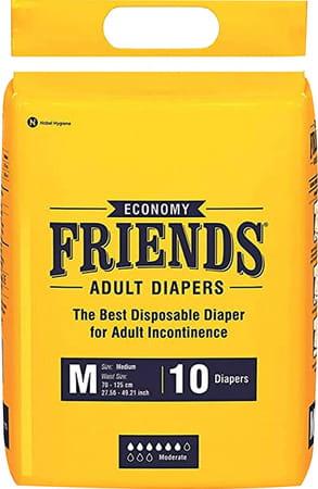 Friends Economy Adult Diapers Tape Style - 10 Count (large)|waist Size 27.56-49.21 Inch|combo Of 2