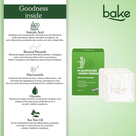 Bake 2% Salicylic Soap With Niacinamide For Body Acne & Dark Spots (Pack Of 3)