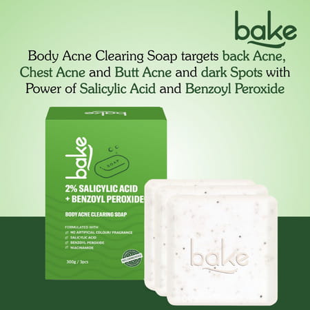 Bake 2% Salicylic Soap With Niacinamide For Body Acne & Dark Spots (Pack Of 3)