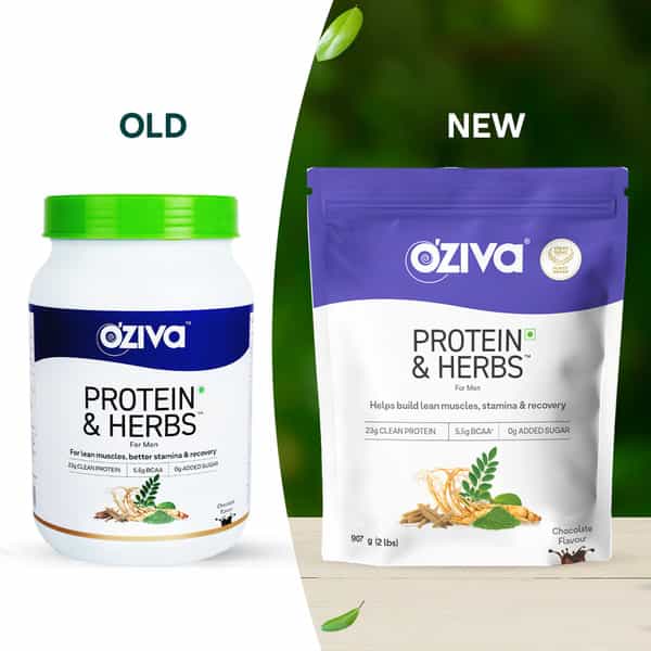Oziva Protein & Herbs For Men Chocolate 1Kg | For Muscle Building Clean