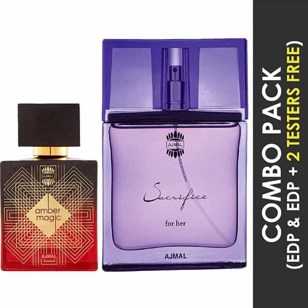 Ajmal Amber Magic Edp 100Ml Perfume For Men And Sacrifice For Her Edp 50Ml Perfume For Women