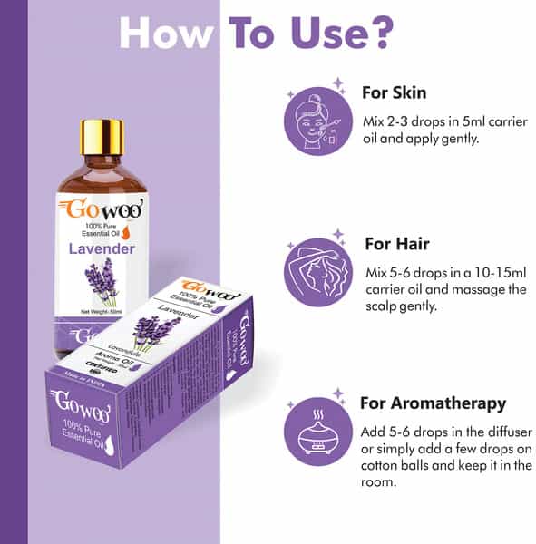 Go Woo 100% Pure Lavender Oil Steam Distilled Virgin 50 Ml