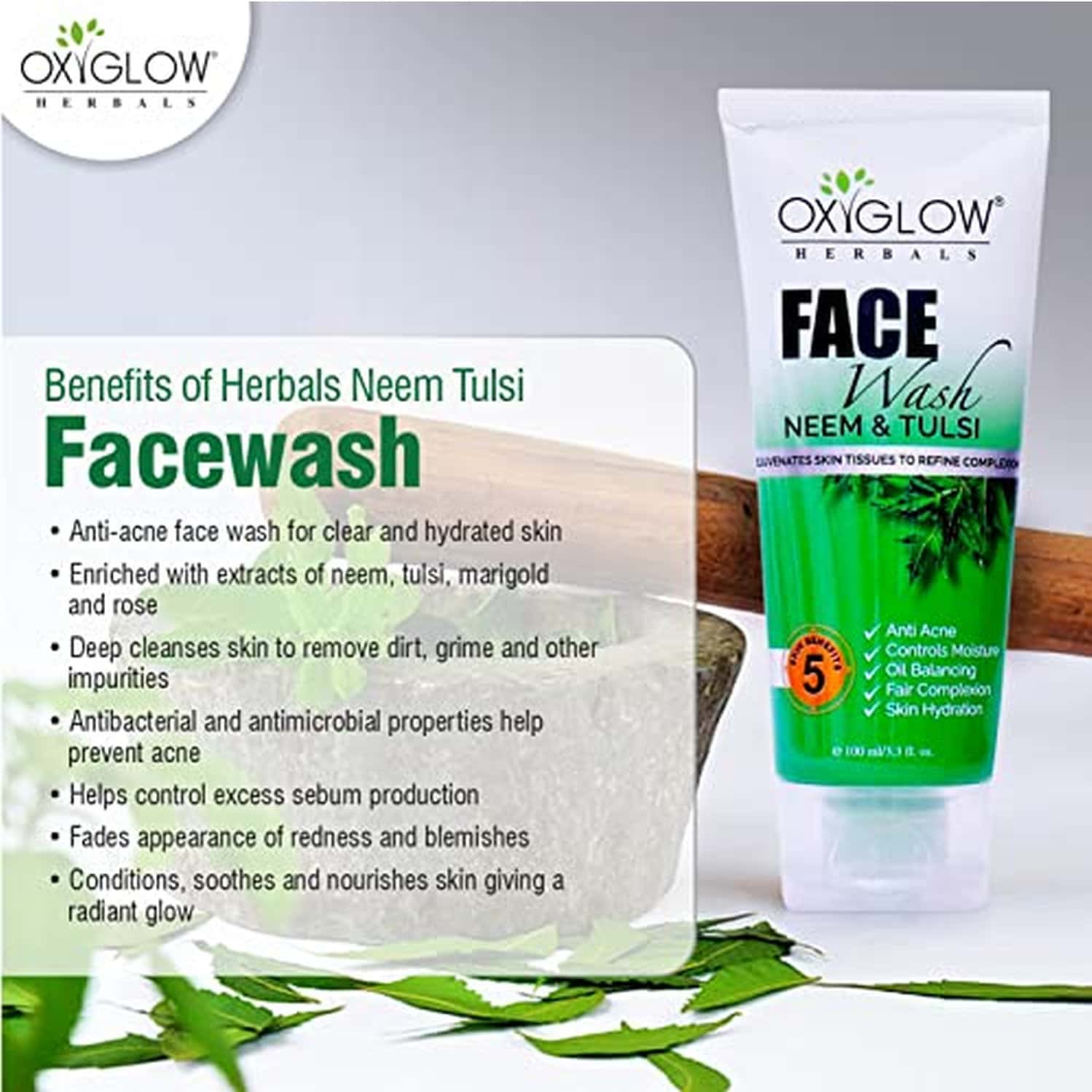 Buy OXYGLOW HERBALS FACE WASH NEEM TULSICLEANSES & PREVENTS PIMPLES