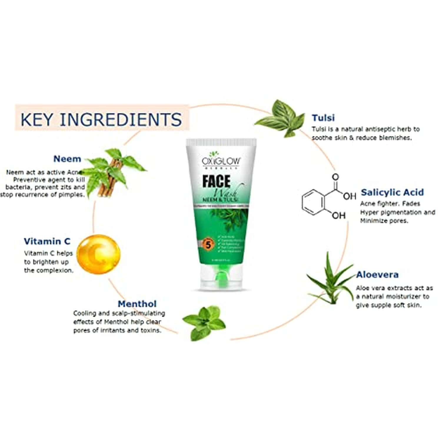 Buy OXYGLOW HERBALS FACE WASH NEEM TULSICLEANSES & PREVENTS PIMPLES