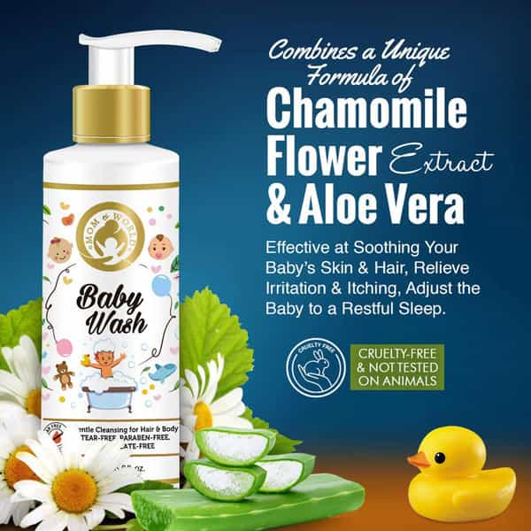 Mom & World Baby Wash - Tear Free Gentle Cleansing For Hair & Body 200 Ml White