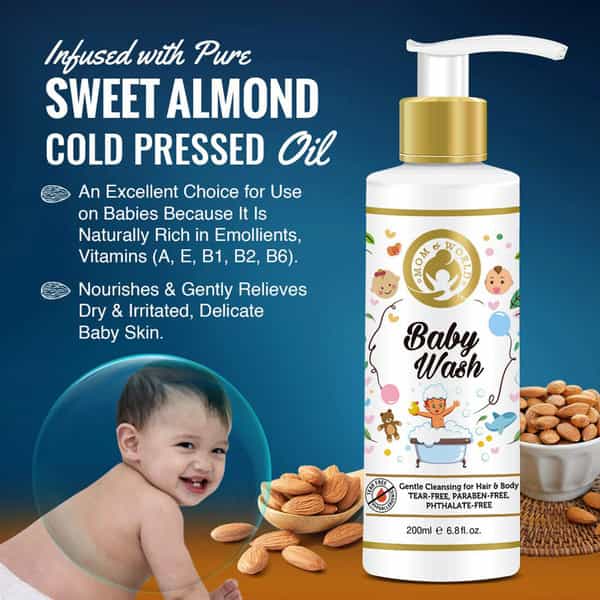 Mom & World Baby Wash - Tear Free Gentle Cleansing For Hair & Body 200 Ml White