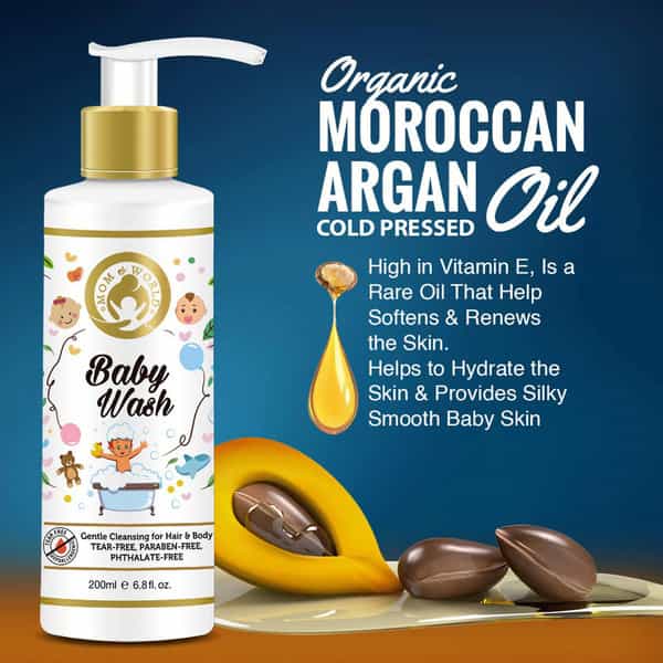 Mom & World Baby Wash - Tear Free Gentle Cleansing For Hair & Body 200 Ml White