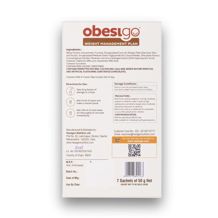 Obesigo | For Weight Management | Chocolate Flavour | Box (350Gm | 7 Sachets )