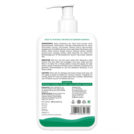 Aravi Organic Rosemary Anti-Hairfall Hair Shampoo - Strengthens Hair - 200ml