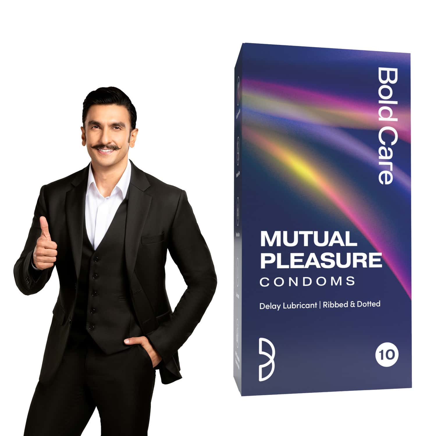 Bold Care Mutual Pleasure Dotted (576 Dots), Ribbed & D-lay Condoms|with Disposable Pouches - 10 Pcs