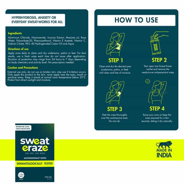 Sweat Eraze - Antiperspirant Wipes - Pack Of 10