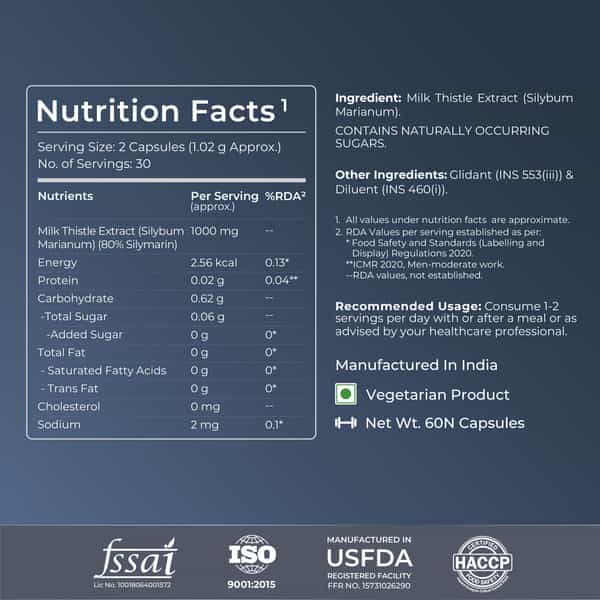 Nutrabay Wellness Milk Thistle Extract (80% Silymarin Marianum) 1000Mg 60 Veg Capsules