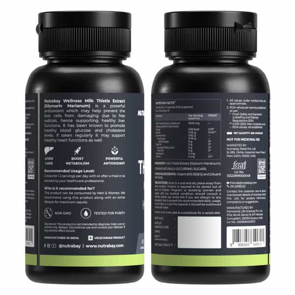 Nutrabay Wellness Milk Thistle Extract (80% Silymarin Marianum) 1000Mg 60 Veg Capsules